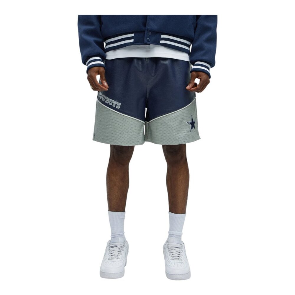 Ultra Game Dallas Cowboys Up And Down The Court Faux Leather Shorts Navy Blue